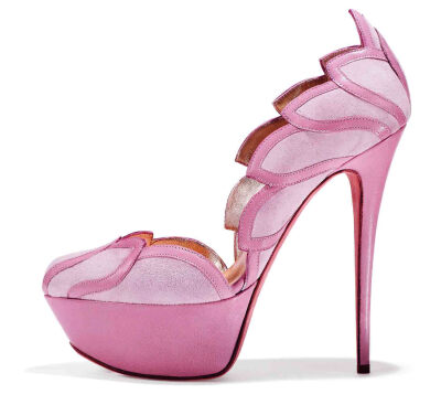 Pink leather and suede feather silhouette platform