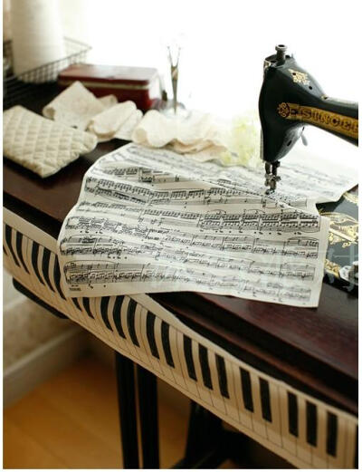 钢琴键音符 棉麻布料[宽幅145cm*85cm]