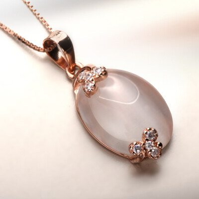 猫眼石吊坠月光925纯银饰品玫瑰金项链