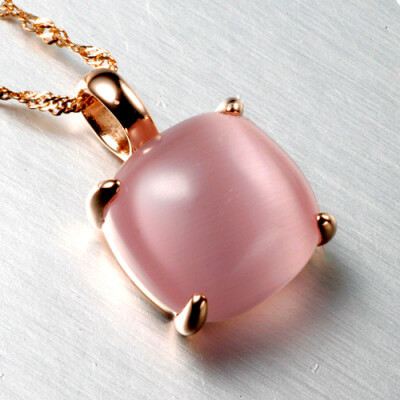 925银镀玫瑰金镶嵌猫眼石方形吊坠