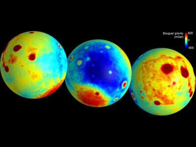 GRAIL的月球布格重力异常分布图（Bouguer gravity anomaly）。“What this map tells us is that more than any other celestial body we know of, the Moon wears its gravity field on its sleeve,” said Maria Z…