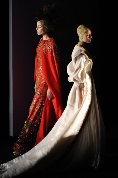 Models walk the runway wearing Alexander McQueen&#8217;s final collection during the 2010 CFDA Fashion Awards at Alice Tully Hall at Lincoln Center on June 7, 2010 in New York City.