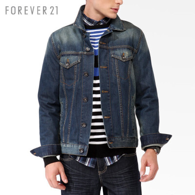 FOREVER21 男装 MEN男士磨白牛仔夹克外套 30186117