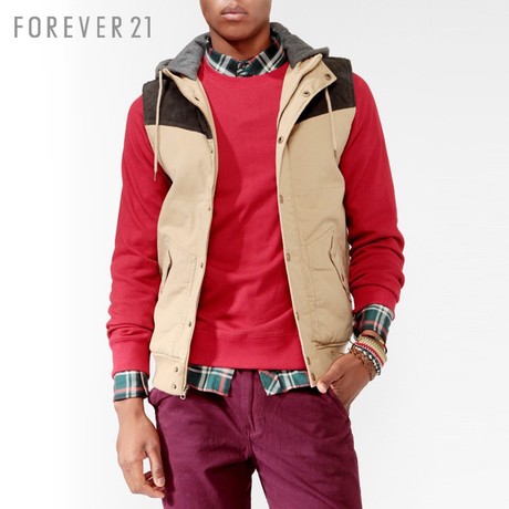 FOREVER21 男装 MEN灯芯绒拼接工装连帽背心