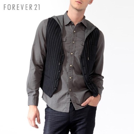 FOREVER21 男装 MEN羊毛混纺连帽条纹马甲