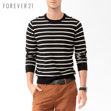 FOREVER21 2012秋装新品男装 MEN长袖细条纹男士针织衫