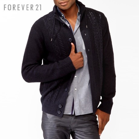 FOREVER21 男装 MEN羊毛混纺麻花抽绳开襟外套