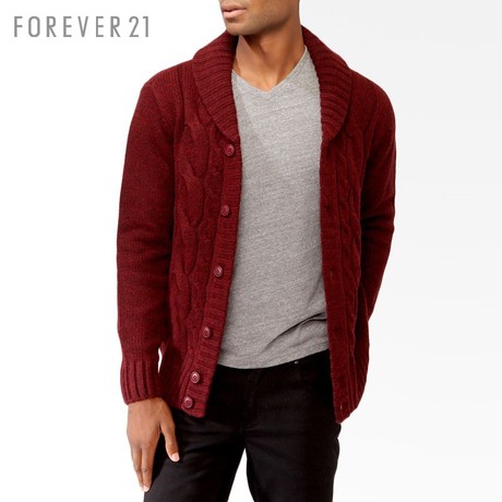 FOREVER21 男装 MEN羊毛混纺麻花纹针织开衫