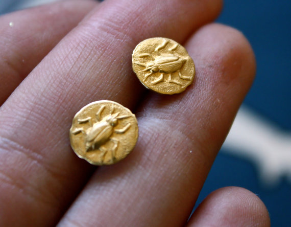 Tiny Beetle Brass Stud Earrings