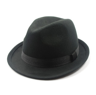 纯羊毛呢男士女士帽子秋季冬天 黑色扣环巴拿马毡帽礼帽