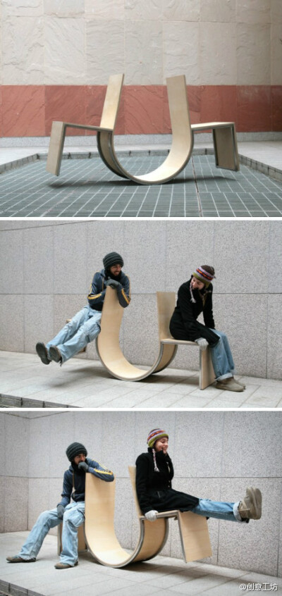 【公共摇摆椅（Swingers）】由设计师Cho Neulhae和Jaebeom Jeong带来的作品 ，这是一个旨在通过座椅让陌生人与陌生人间建立关系、让人与人之间距离更近的有趣设计。利用跷跷板可以摆动椅子，两个陌生人可以转过来面…