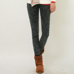 韩版修身加绒加厚雪花小脚牛仔裤女 铅笔裤