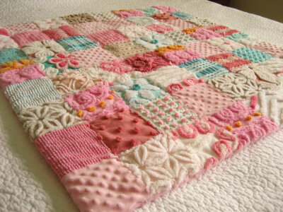 Custom Baby Quilt - Vintage Chenille and Minky- Happy Day