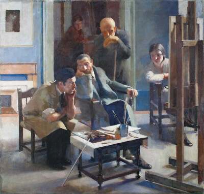 Alessandro Pomi (Italian, 1890-1976), Nello studio [In the studio], 1920s. Oil on canvas, 187 x 194 cm. Private collection.