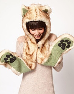 SpiritHoods 熊爪超可爱皮草连帽围脖