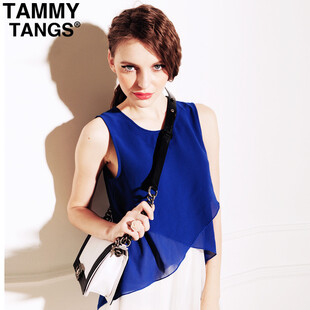 TAMMY TANGS/糖力欧美夜店无袖宽松打底雪纺吊带衫工字背心 上衣