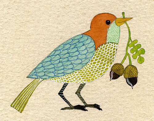 Bird with acorns ...will be available tomorrow at my Etsy shop. It was done with watercolors and acrylic ink on beautiful 5x7 inches handmade Yute 320 gr. paper.