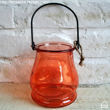 FEN ZAKKA 杂货 玻璃吊瓶 花器 烛台(大号橘红色)