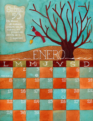 January/Enero  Watercolor calendar I'm workin on... still haven't finished oct, nov, dec.