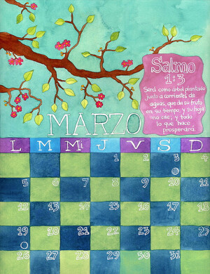 March/Marzo  Watercolor calendar I'm workin on... still haven't finished oct, nov, dec.