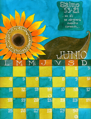 June/Junio  Watercolor calendar I'm workin on... still haven't finished oct, nov, dec.