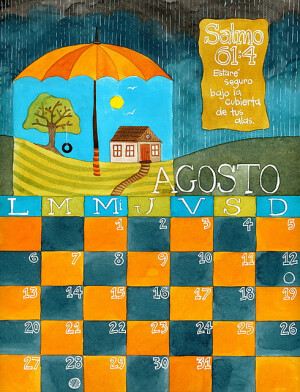 August/Agosto  Watercolor calendar I'm workin on... still haven't finished oct, nov, dec.