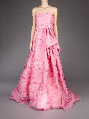 Oscar De La Renta Blossom Shibori Silk Organza Strip Embroidered Gown