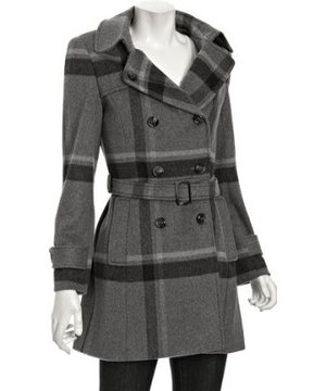 Cinzia Rocca Grey Plaid Wool-Cashmere Double-Breasted Coat