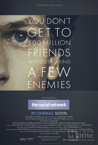 社交网络The Social Network(2010) 影片的故事原型来源于网站facebook的创始人马克·扎克伯格和埃德华多·萨瓦林。影片不仅仅是传记片，也是一部关于爱情、友情与金钱的电影。