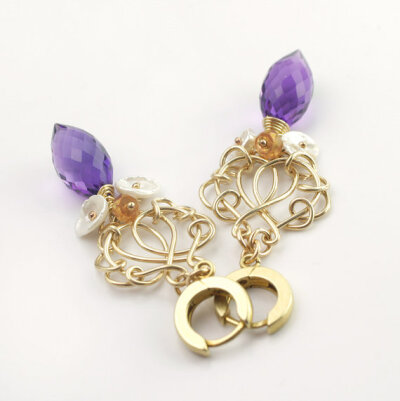 VIOLETA - gold fill dangle earrings with amethyst and Keishi pearls