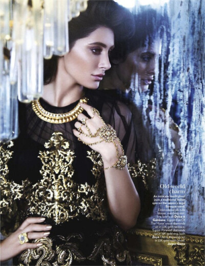 stormtrooperfashion: Nargis Fakhri in “Gold Dust” by Jamie Nelson for Vogue India, November 2012