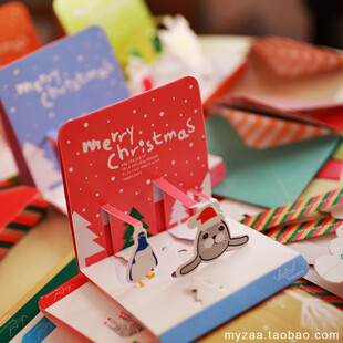 zaa杂啊 Xmas可爱动物家族立体贺卡 圣诞节日祝福卡片 套装10张