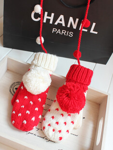 圣诞系红色系日系可爱超大毛球球加厚加绒保暖手套