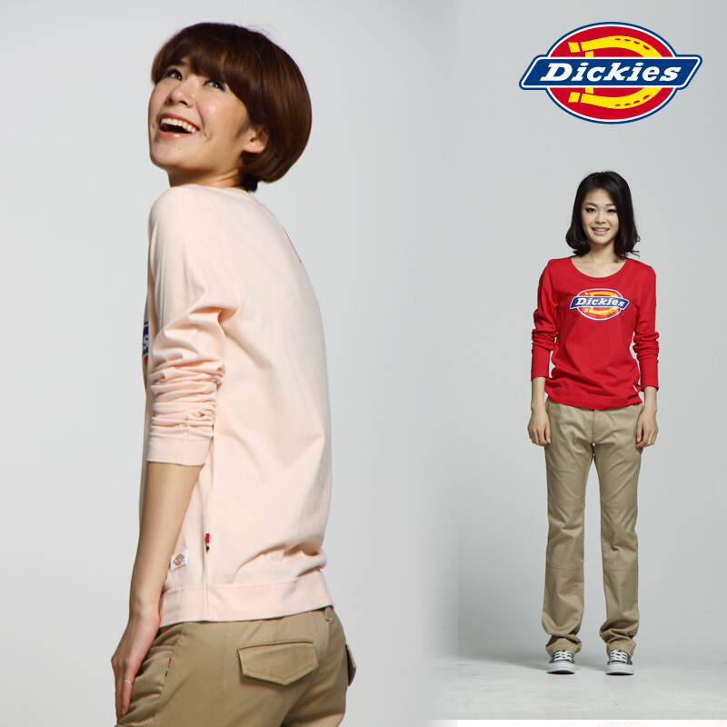 Dickies秋季女式圆领LOGO长袖T恤纯棉t恤衫WWD