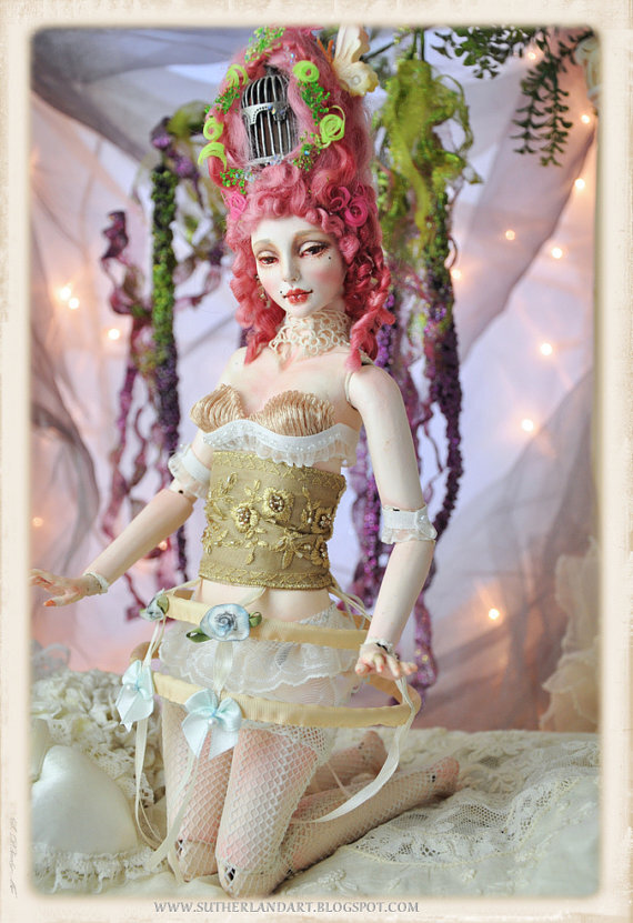 One of a Kind Rococo Lingerie Set with Hoop for Dolls by Shari Depp Designs