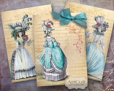 ROCOCO - Digital Collage Sheet/ Printable Jewelry Holders/ notecards/ price tags/ gift tags/ vintage paper craft