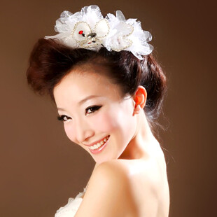 千色新娘水钻三叶蕾丝小礼帽韩式公主珍珠头饰品白色结婚头花