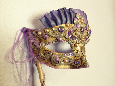 Marie Antoinette Violet and Gold Jeweled Fantasy Lace Beaded Masquerade Mask