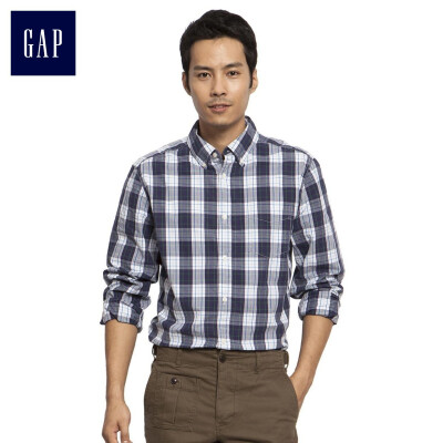 Gap对比色全棉休闲格子衬衫|