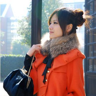 宋雪原创品质女装橘色保暖双层领长款羊毛呢大衣外套