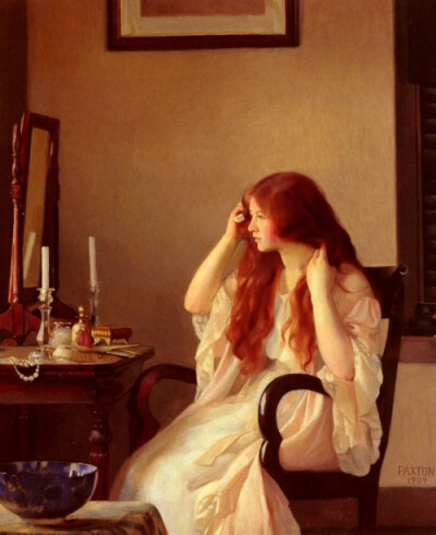 cjonie: William McGregor Paxton, Girl Combing Her Hair, 1909