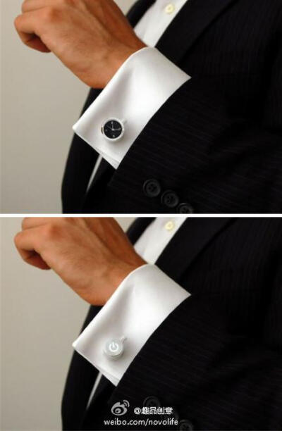 【别致的袖扣 | 趣品网】手表袖扣（Watch Cufflinks）是设计师Jan Leslie带来的设计，雅黑色的钟面与抛光的亮银色表壳相得益彰、尽显精致。