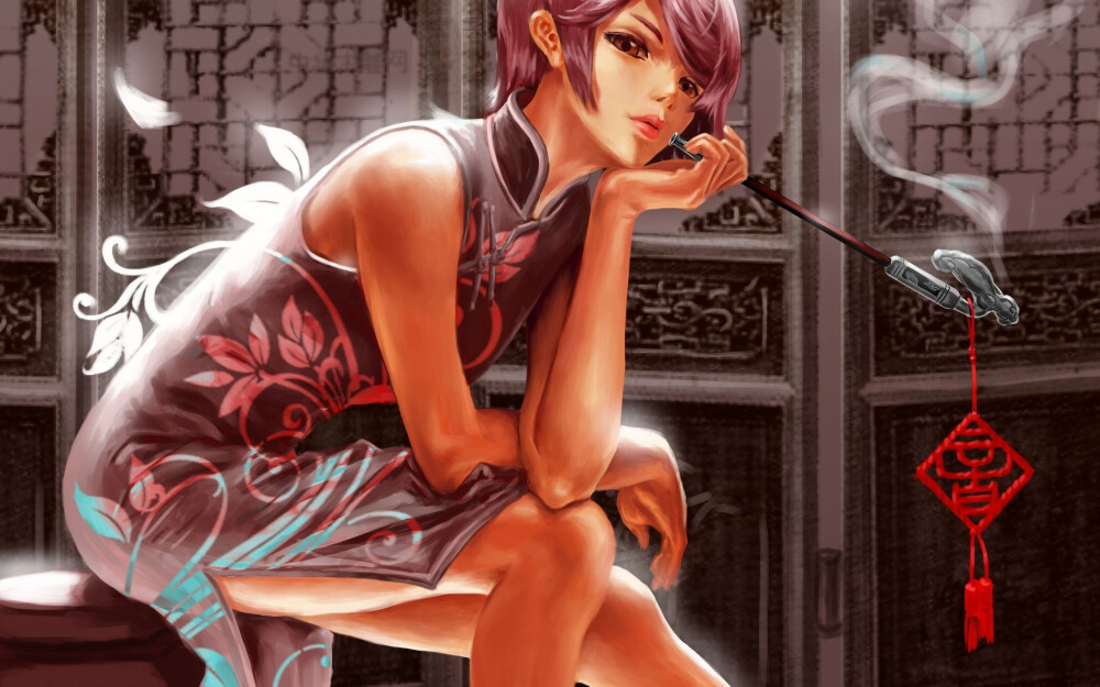 Vocaloid dress short hair artwork Meiko anime girls Chinese clothes / 2560x1600 Wallpaper