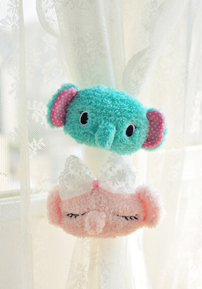 萌系~手工可爱毛绒大象蕾丝花边窗帘扣复古纽扣