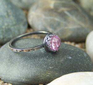 Faceted Brilliant Rose Cut 6mm Pink Lab Sapphire in Sterling Silver Crown Bezel