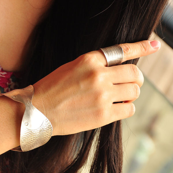 凡花一墨岁月留痕复古纹理老银泰银纯银手工银男女款指环戒指