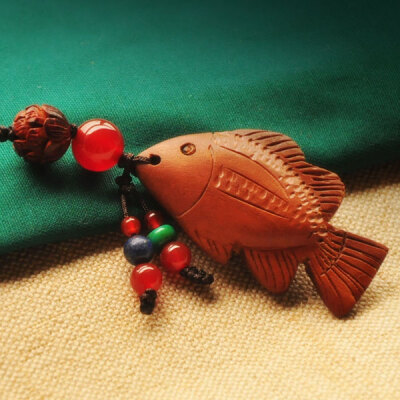 凡花一墨定制水中的鱼/檀木雕刻创意礼品手机挂饰挂件汽车钥匙扣