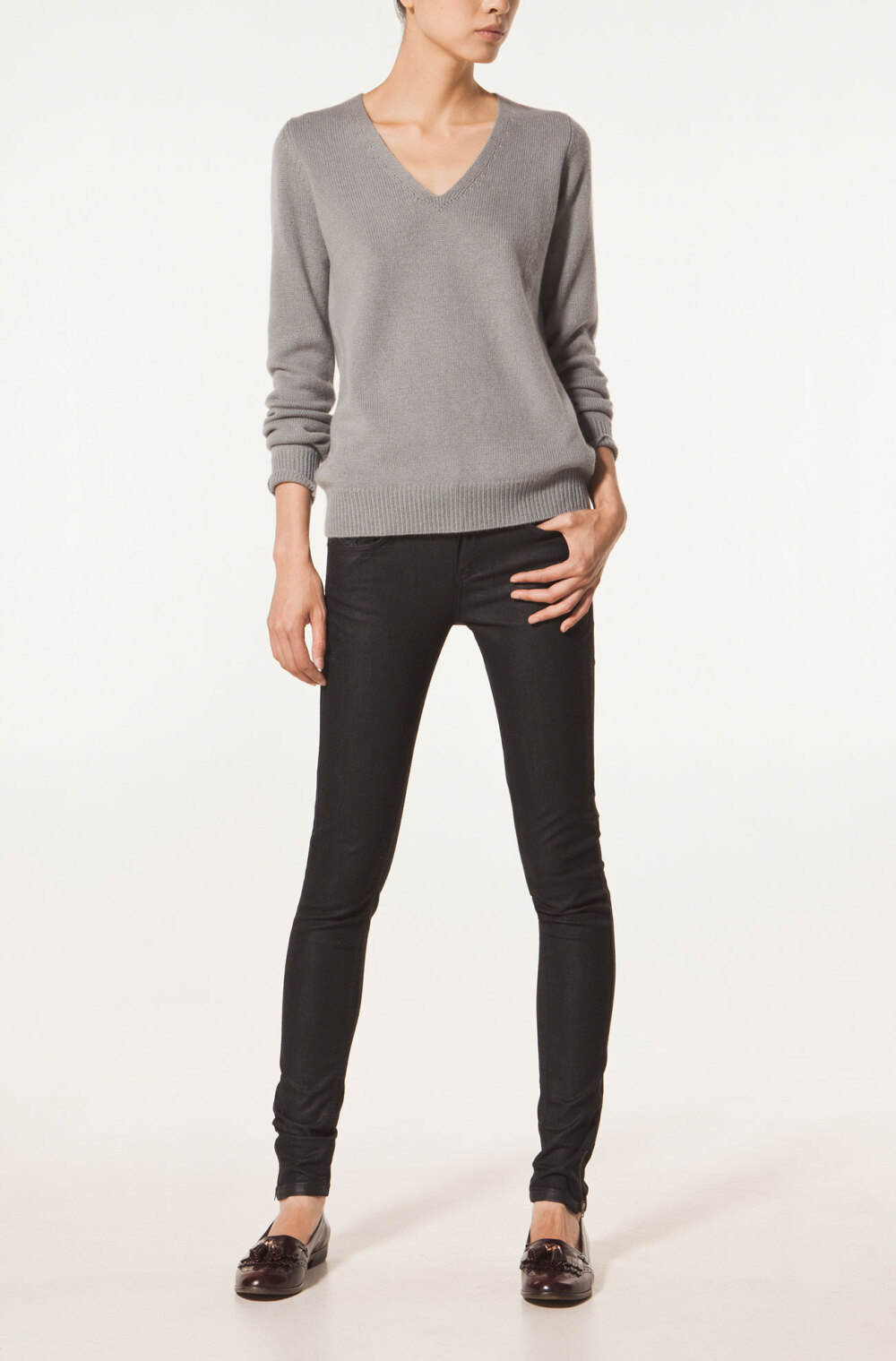MASSIMO DUTTI 2012 V领纯色羊绒毛衣5617536 西班牙代购7天到货