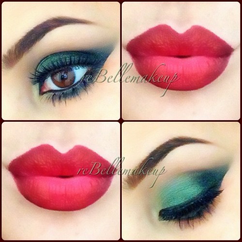 rebellemakeup: Christmas is almost here #green #red #lips #eyes #christmas #inspired #eotd #motd #rebellemakeup #holiday #colors #makeup Lips are Russian Red lipstick and Nightmoth lipliner by MAC!