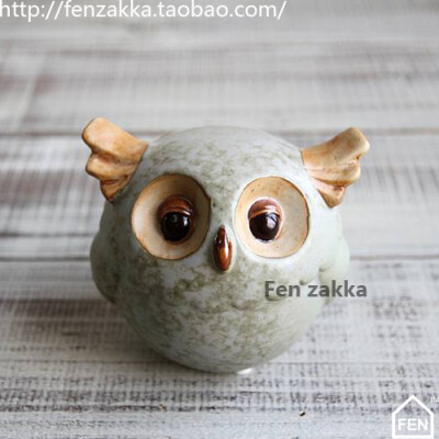 FEN ZAKKA 杂货 陶瓷绿釉猫头鹰（大号球型）
